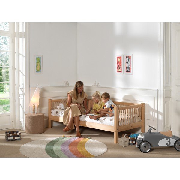 Pat pentru copii  în culoare naturală din lemn de fag cu somieră 90x200 cm Forrest – Vipack-image-3