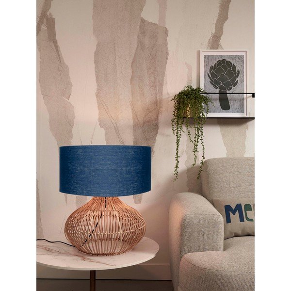 Veioză albastru-închis/în culoare naturală cu abajur textil (înălțime 60 cm) Kalahari – Good&Mojo-image-2