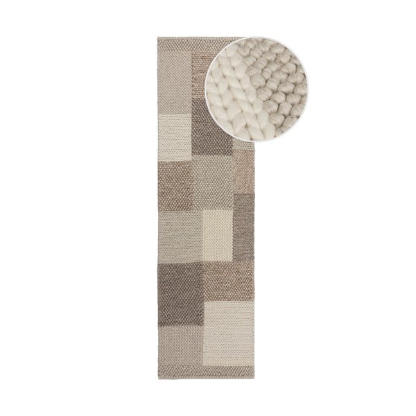 Covor tip traversă bej țesut manual din amestesc de lână 60x230 cm Minerals Patchwork – Flair Rugs