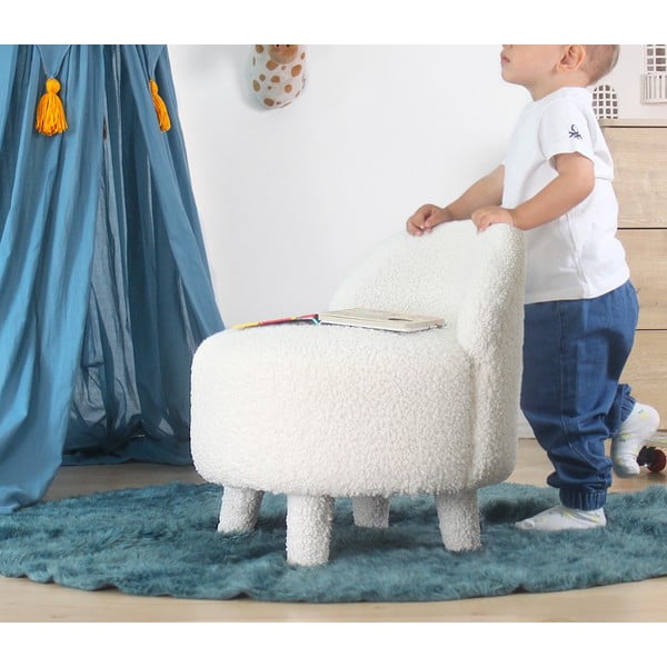 Fotoliu pentru copii alb cu tapițerie din stofă bouclé Moouv – Artie-image-2