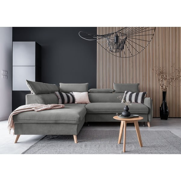 Colțar gri deschis extensibil cu tapițerie din catifea (cu colț pe partea stângă ) Sweet Harmony – Miuform-image-1