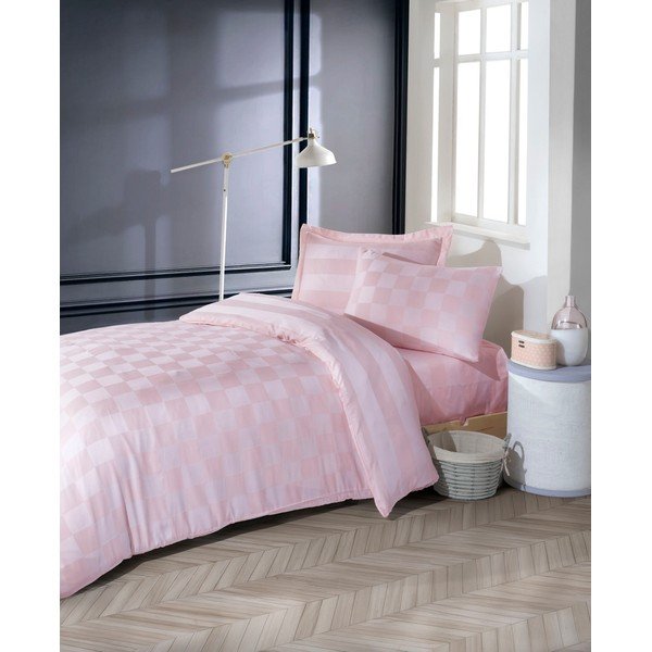 Lenjerie de pat roz din damasc pentru pat de o persoană 140x200 cm Kareli – Mijolnir