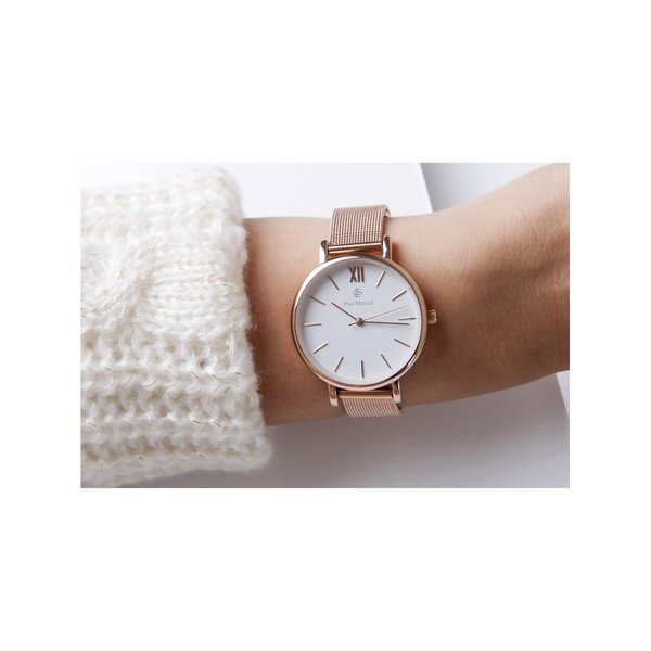 Ceas de damă, curea din oțel Paul McNeal Timeless, alb-auriu-image-3