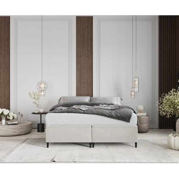 Pat matrimonial crem tapițat cu spațiu de depozitare 160x200 cm Tate – Maison de Rêve-image-3