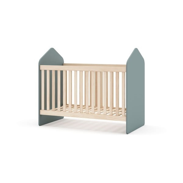 Pătuț în culoare naturală/verde prăfuit cu aspect de lemn de pin 60x120 cm Estefania – Marckeric-image-3