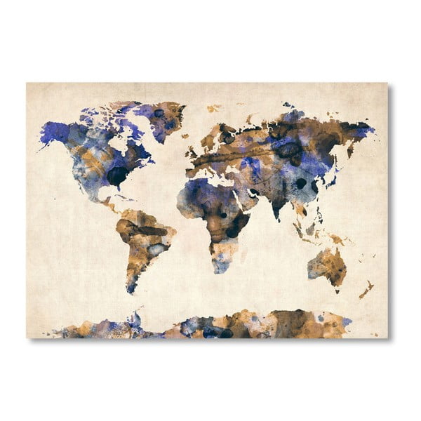 Poster cu harta lumii Americanflat Painting, 60 x 42 cm, albastru-maro