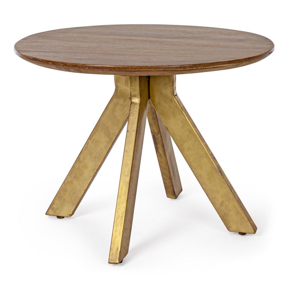 Măsuță de cafea aurie/în culoare naturală închisă rotundă din lemn de mango ø 60 cm Sherman – Bizzotto