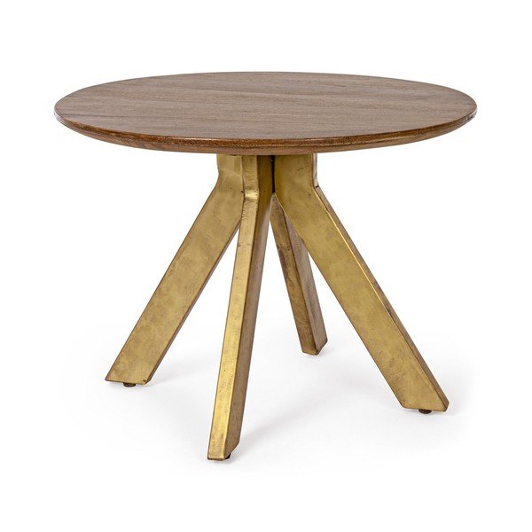 Măsuță de cafea aurie/în culoare naturală închisă rotundă din lemn de mango ø 60 cm Sherman – Bizzotto