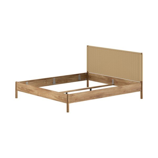 Pat matrimonial în culoare naturală din lemn de stejar fără somieră 180x200 cm Olive Rope – Vipack-image-2