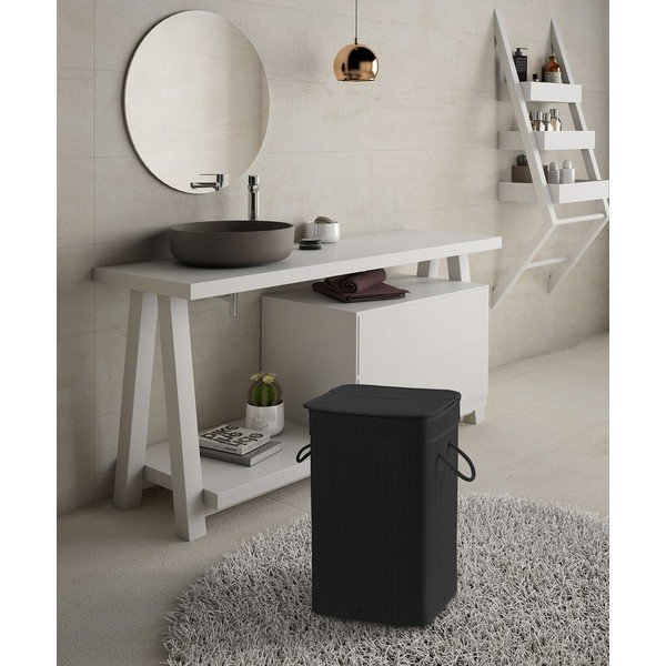 Coș de rufe negru din bambus Gedy Tatami – Sapho-image-1
