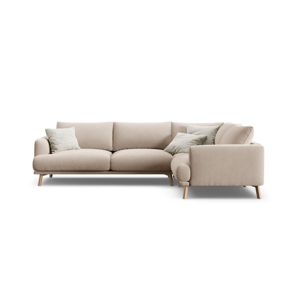 Colțar bej cu tapițerie din catifea (cu colț pe partea dreaptă/în formă de ”L”) Naomi – Micadoni 