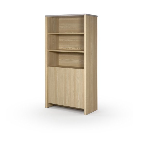 Bibliotecă albă/în culoare naturală deschisă cu aspect de lemn de stejar 90x180x48 cm Dore – Marckeric-image-4