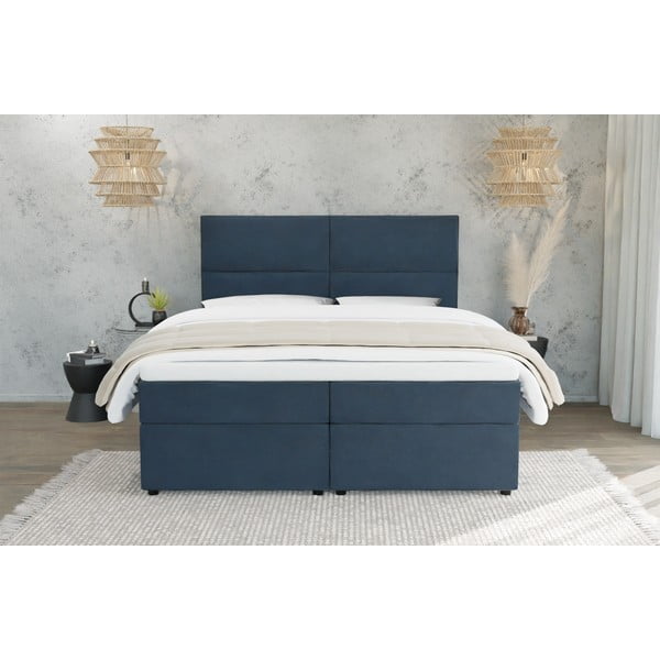 Pat boxspring albastru închis cu spațiu de depozitare 200x200 cm Rico – Ropez-image-3