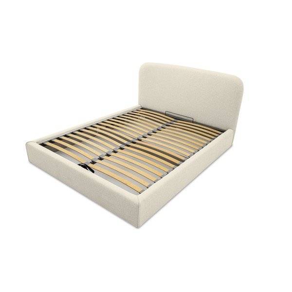 Pat matrimonial crem tapițat cu spațiu de depozitare cu somieră 140x190 cm Sea – Scandic-image-4