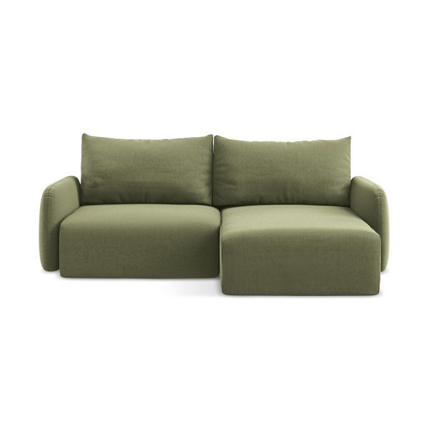 Colțar verde extensibil/cu spațiu de depozitare cu tapițerie din catifea (cu colț pe partea dreaptă/cu șezlong) Kalena – Makamii