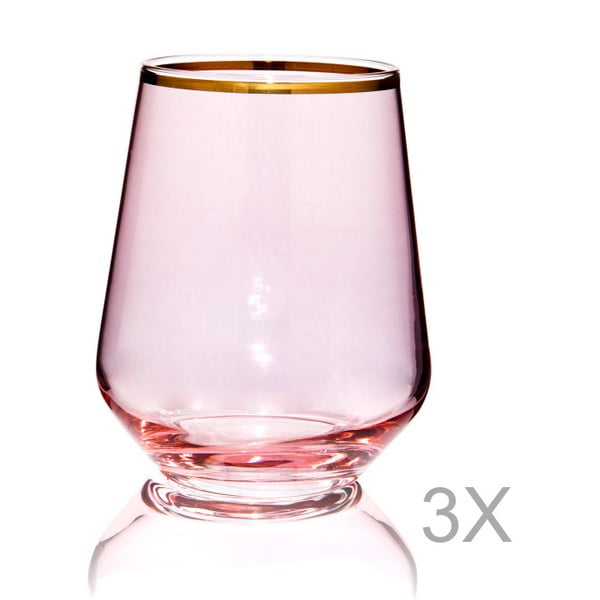Set 3 pahare din sticlă Mezzo Amor Rosanne, 220 ml, roz