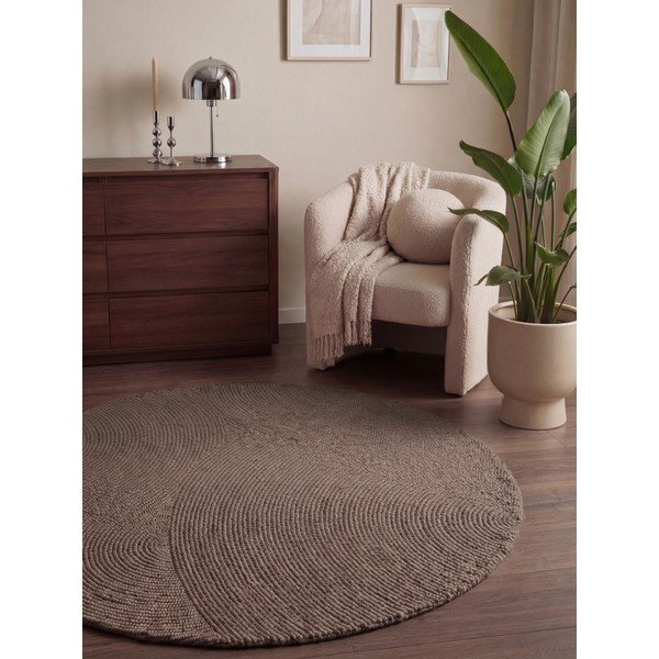 Covor taupe țesut manual rotund din lână ø 200 cm Calmio – Hanse Home-image-1
