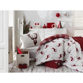 Lenjerie și cearceaf din amestec de bumbac pentru pat de o persoană Eponj Home Geyik Claret Red, 160 x 220 cm