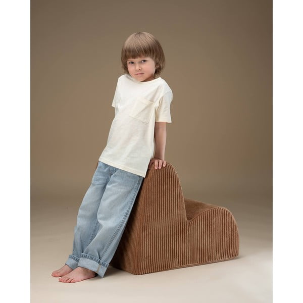 Fotoliu de copii maro cu tapițerie din catifea reiată Cloud – Wigiwama-image-3