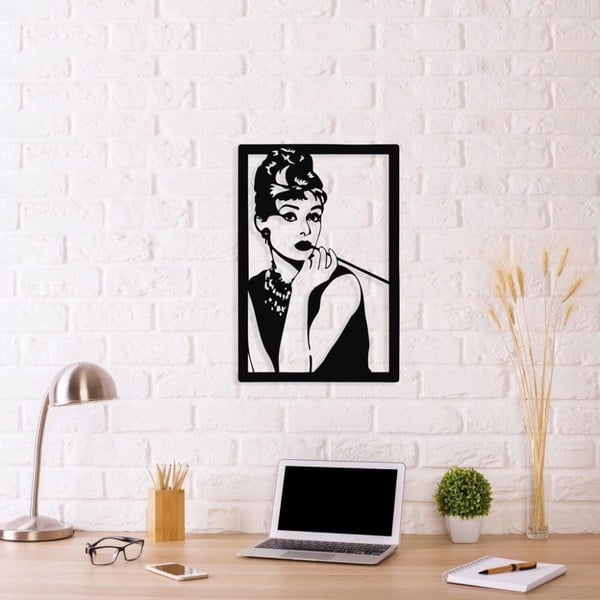 Decorațiune metalică de perete Audrey Hepburn, 34 x 50 cm, negru