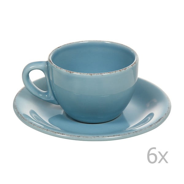 Set 6 cești cu farfurie din ceramică Santiago Pons, albastru 