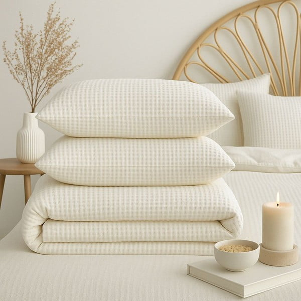 Lenjerie de pat albă din bumbac ranforcé pentru pat de o persoană 140x200 cm Waffle Striped – Mila Home Luxury-image-3