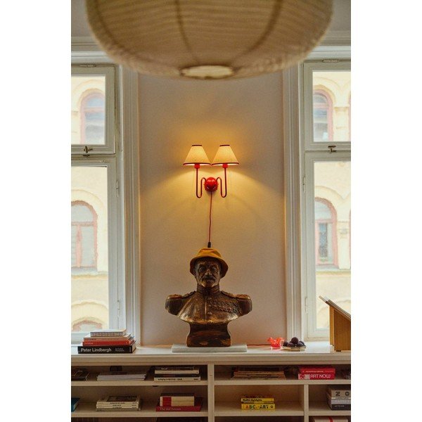 Aplică de perete roșie/bej din in cu alimentare la priză Juliet – Jotex-image-1