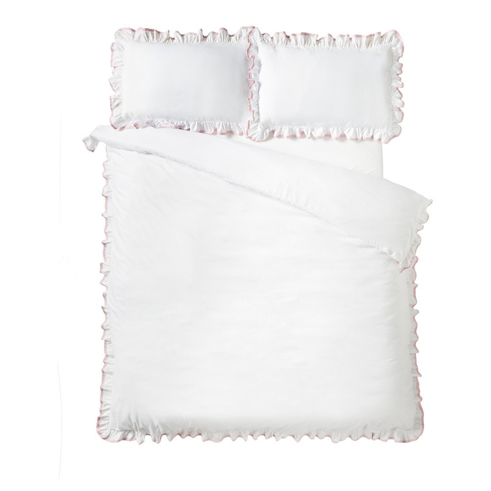 Lenjerie de pat albă/roz pentru pat dublu 200×200 cm So Soft Mono Frill – Catherine Lansfield