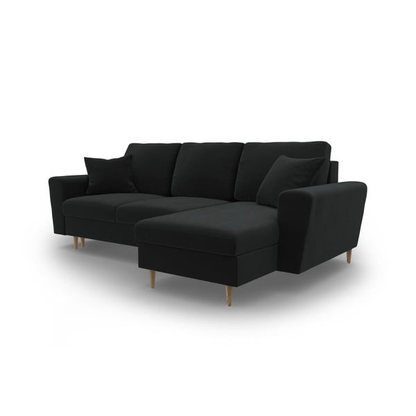 Colțar negru extensibil, cu spațiu de depozitare cu tapițerie din catifea Kyoto – Cosmopolitan Design-image-4