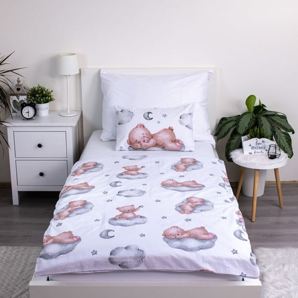 Lenjerie de pat pentru copii albă din bumbac pentru pătuț 100x135 cm Teddy Bear "Ribbon" – Jerry Fabrics-image-2