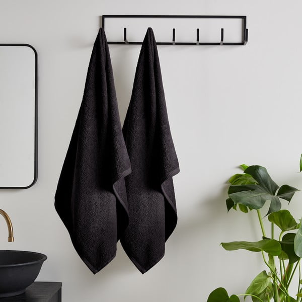 Prosoape negre 2 buc. din bumbac cu uscare rapidă, din frotir 90x140 cm Quick Dry – Catherine Lansfield-image-1