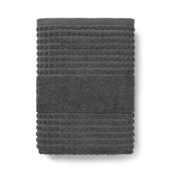 Prosop gri închis din bumbac organic din frotir 50x100 cm Check – JUNA