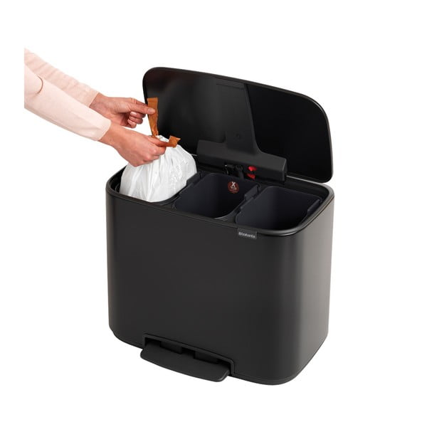 Coș de gunoi negru mat de reciclat/cu pedală din oțel 33 l Bo – Brabantia-image-2