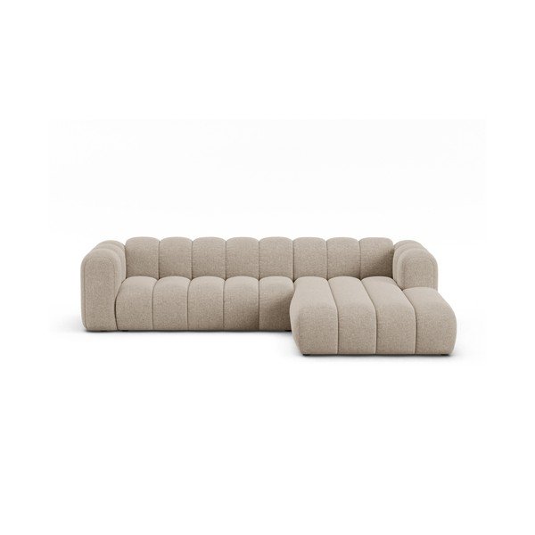 Colțar bej cu tapițerie din chenille (cu colț pe partea dreaptă/cu șezlong) Lupine – Micadoni 