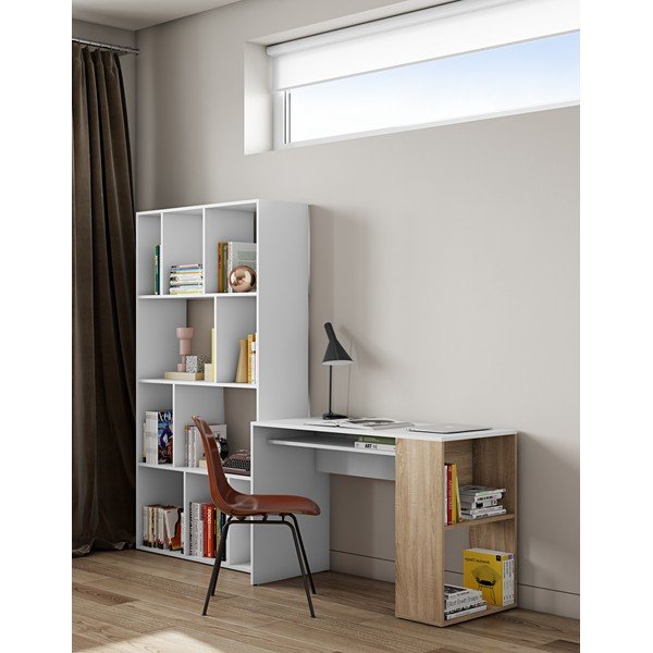Birou alb cu aspect de stejar 114x50 cm Yale - TemaHome -image-1