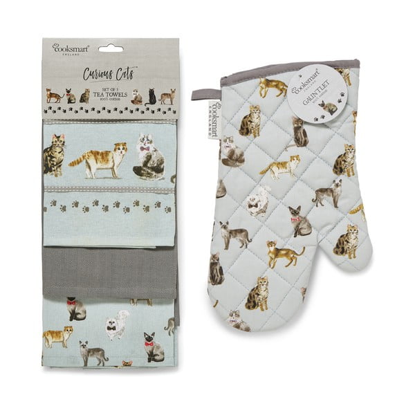 Set cu prosoape și mănușă de bucătărie 4 buc. Curious Cats – Cooksmart ®
