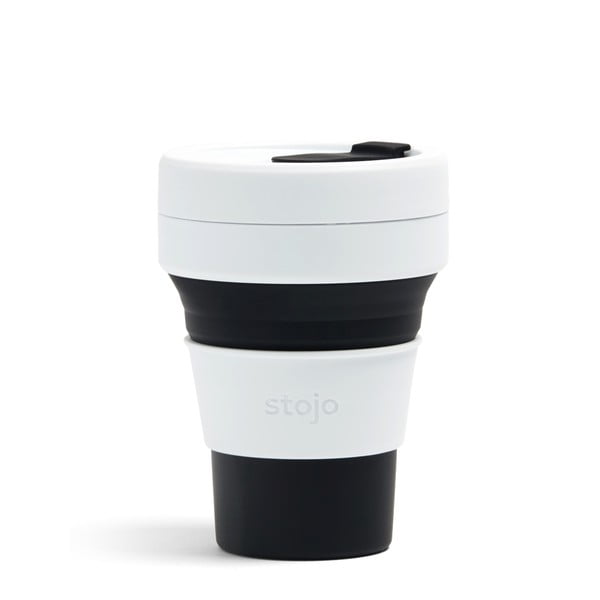 Cană de călătorie pliabilă Stojo Pocket Cup, 355 ml, alb-negru