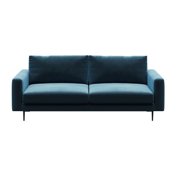 Canapea din catifea devichy Levie, albastru închis