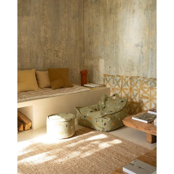 Fotoliu puf pentru copii verde cu tapițerie din țesătură bouclé/cu tapițerie din chenille Terrazzo Chair – Wigiwama-image-3