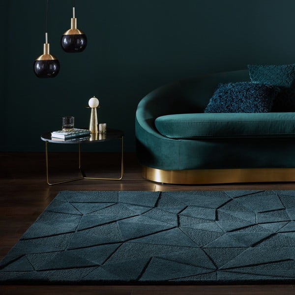 Covor albastru-verde țesut manual din lână 160x230 cm Shard Teal – Flair Rugs-image-1