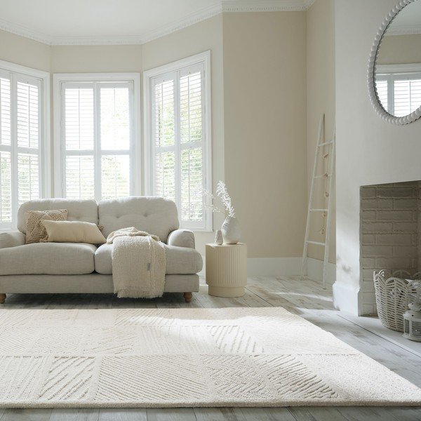 Covor alb țesut manual din amestesc de lână 140x200 cm Sculptured Blocks – Flair Rugs-image-1