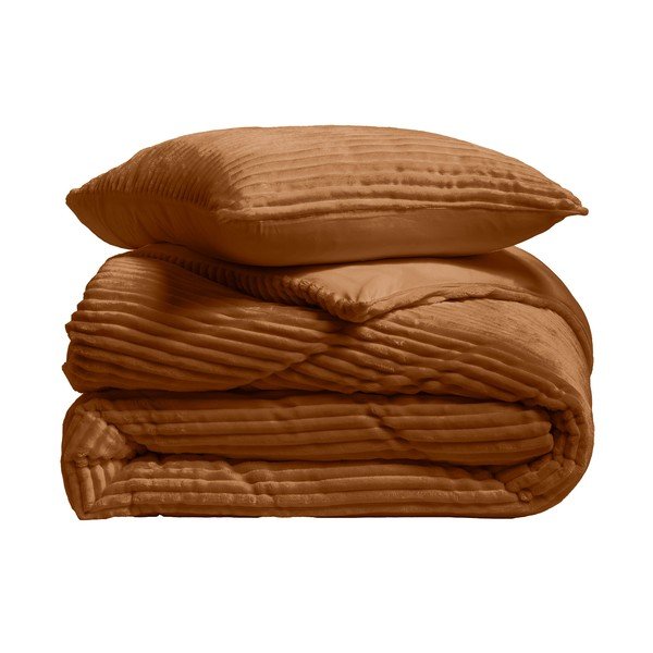 Lenjerie de pat maro deschis din flanelă pentru pat dublu/extinsă cu 3 piese 240x220 cm Veloutea – douceur d'intérieur