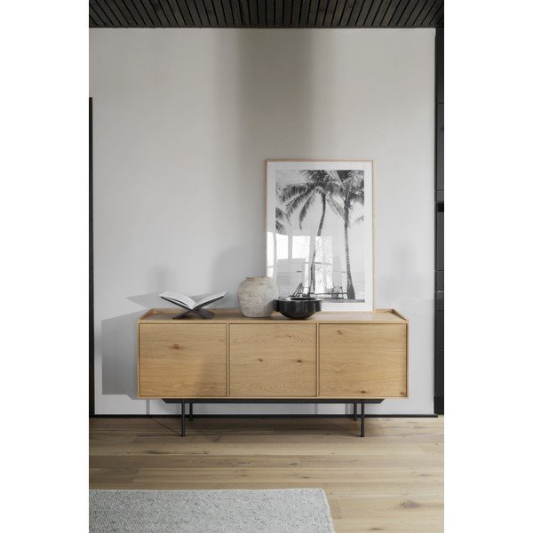 Comodă în culoare naturală joasă cu aspect de lemn de stejar 160x74 cm Brewerton - Rowico-image-4