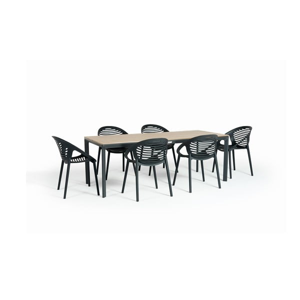 Set mobilier de grădină pentru 6 persoane cu scaune negre Joanna și masă Thor, 210 x 90 cm