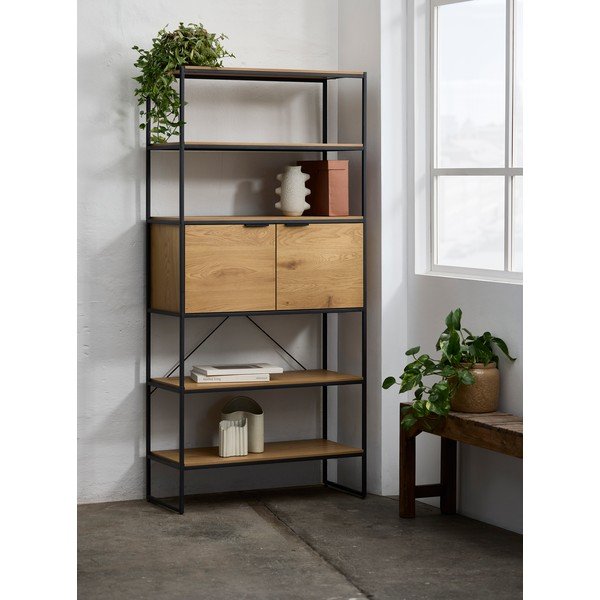 Bibliotecă în culoare naturală cu aspect de lemn de stejar 90x190x40 cm Cesura – Unique Furniture-image-1