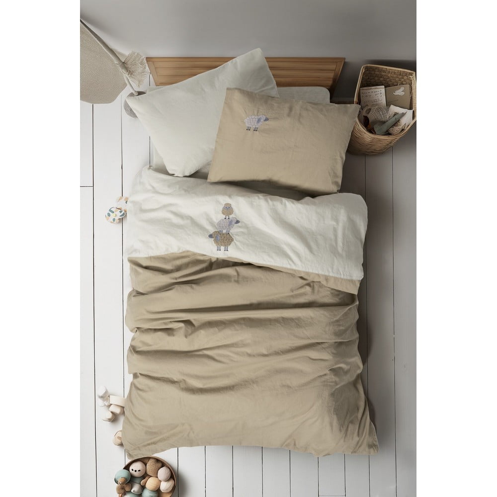 Lenjerie de pat pentru copii bej din bumbac pentru pătuț cu cearceaf inclus, cu 4 piese 100x150 cm Lamp – Mijolnir