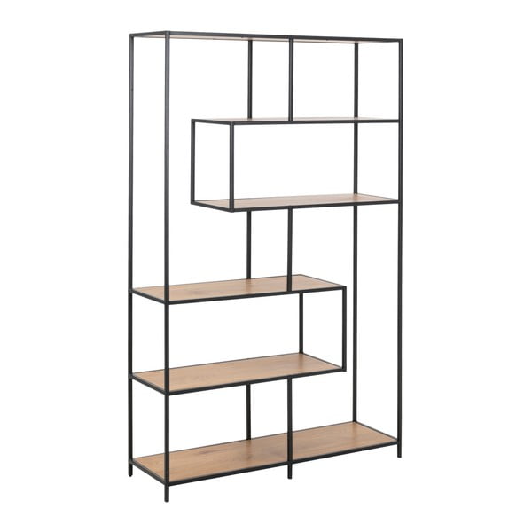 Bibliotecă neagră/în culoare naturală cu aspect de lemn de stejar 114x185 cm Seaford – Actona-image-2
