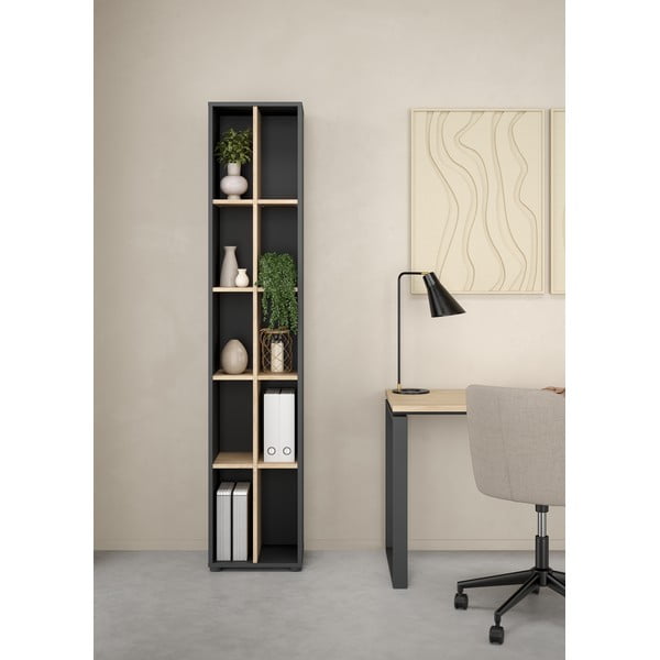 Bibliotecă gri antracit/cu  aspect de lemn de stejar 41x205 cm Sign – Tvilum-image-1