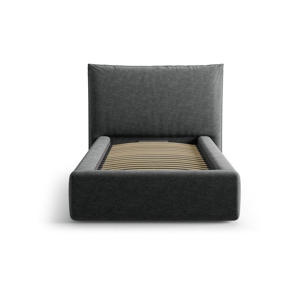 Pat gri închis tapițat cu spațiu de depozitare cu somieră 90x200 cm Kaelle – Micadoni -image-3
