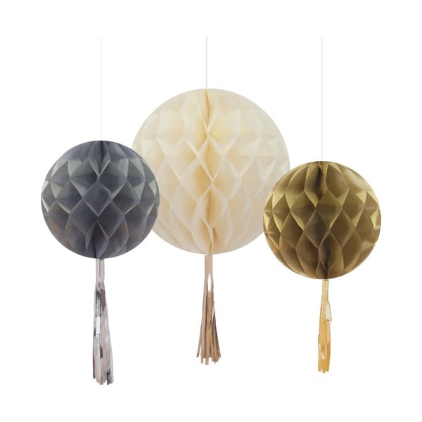 Set 3 decorațiuni din hârtie Honeycomb With Tassels